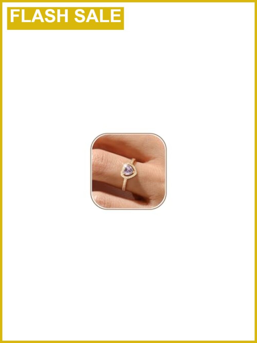 14K Gold Plated Birthstone Promise Ring Heart Halo Cubic Zirconia